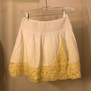 Free People White and Yellow Embroidered Skirt